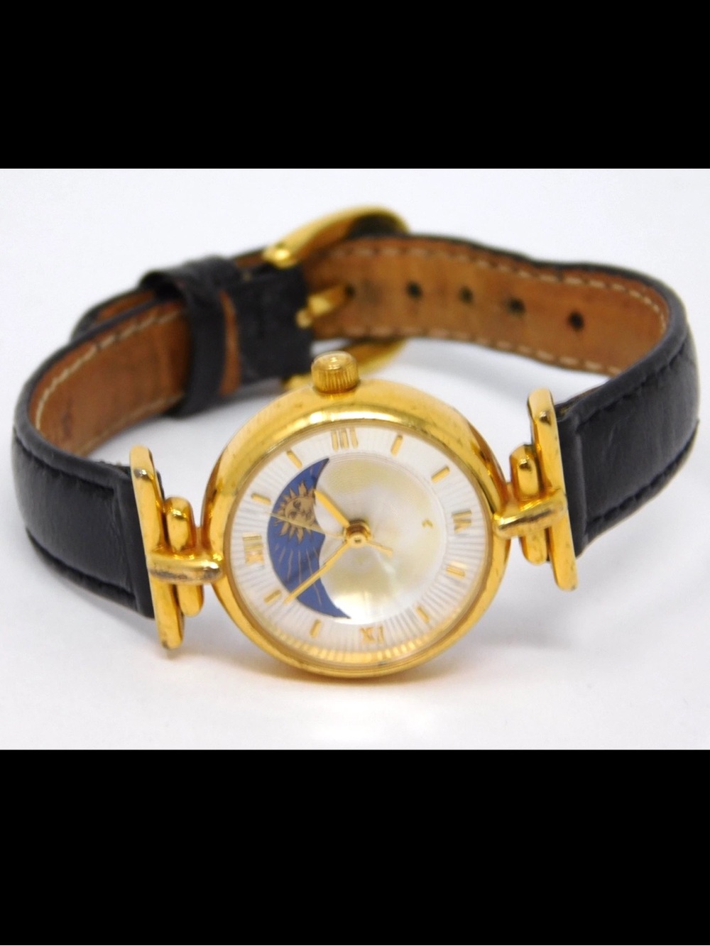 Vintage Fossil Women's Watch Mother of Pearl Moon Sun Phase PC 9234 Sunburst 90s